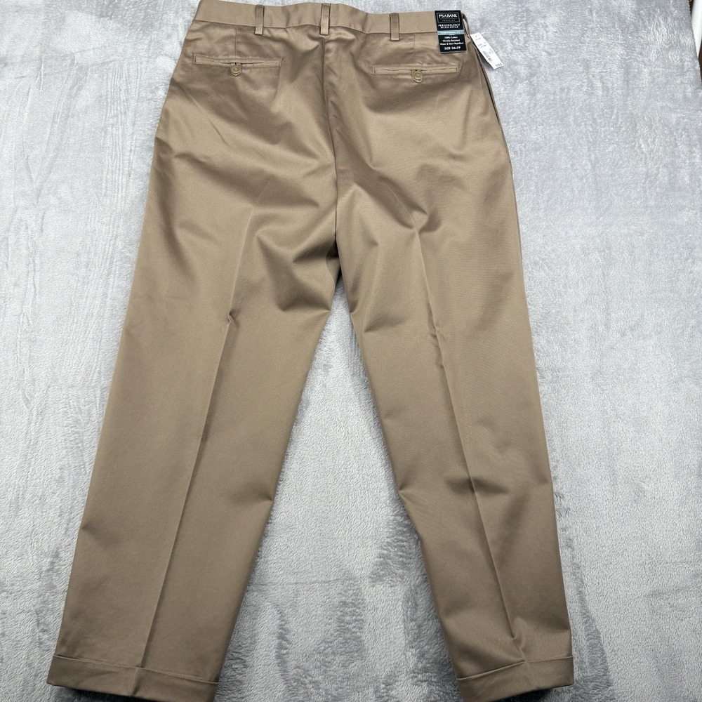 Jos A Bank Pants Mens 36x29 Khaki Traditional‎ Fit Traveler Pleated Cuffed NWT - Picture 2 of 8